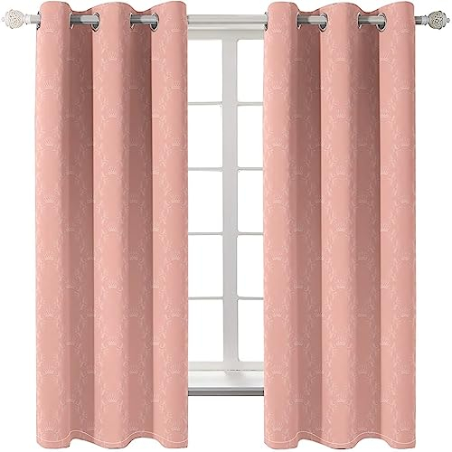 Homxi Gardinen Vorhänge Blickdicht 2er Set,2 x 107W x 244H cm,Vorhänge Blickdicht Kinder Rosa Vintage Krone Gardinen mit Ösen