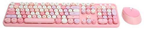 Akozon 2,4 GHz Kabelloses 104-Tasten-Tastatur- und Maus-Set, Büro-Tastatur-Maus-Set, Combo Combos Desktop, Niedlich für Computer, Farbe Mélangée Bleue, Blau (Rosa Thema)
