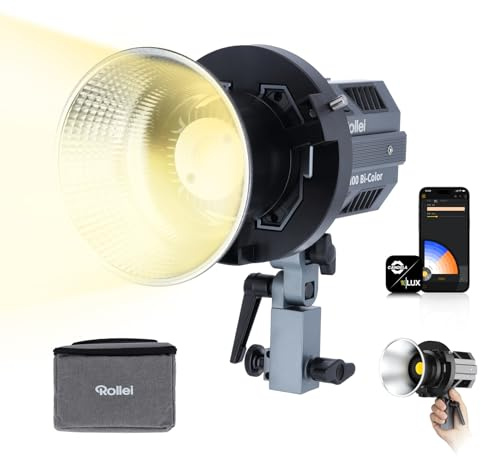 Rollei Candela 100 Bi Color Led Videolicht 100W 2700K~6500K Stufenlose Helligkeitsregulierung Dauerlicht Fotografie Ultrakompakt&Leicht 800g APP Smarte Bedienung, Videolicht-Fotolicht-Video-Light-LED