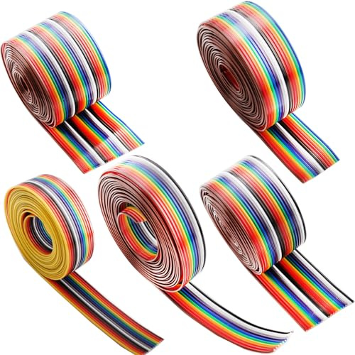 VISSQH 5 rolls 10/14/16/20/25 Pin IDC ribbon cable, flat ribbon cable, Rainbow Ribbon Cable, for 2.54 mm plug (2 metres/rolls)