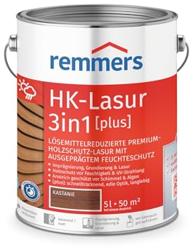 Remmers HK-Lasur 3in1 [plus] kastanie, matt, 5 Liter, Holzlasur, Premium Holzlasur außen, 3fach Holzschutz mit Imprägnierung + Grundierung + Lasur