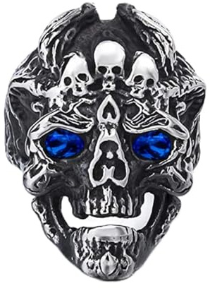 Bague Motard TÊTe Crâne, Bague Multi-Crâne Pour Hommes, Bague Motard Crâne Yeux Rouges Bijoux TÊTe Crâne Mort, Bague Crâne DÉMon Gothique TÊTe Crâne Diable Crâne Aux Yeux Bleus