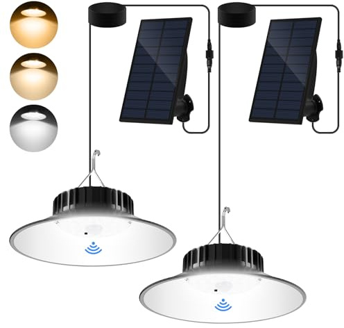 NATPOW Solar Hängeleuchte mit Bewegungsmelder, Solarlampen für Außen Hängend mit 3 Farbe/3 Mode, IP65 Wasserdichte Solar Pendelleuchte Hängeleuchten für Garten, Terrasse, Gehwege, 2 Stück