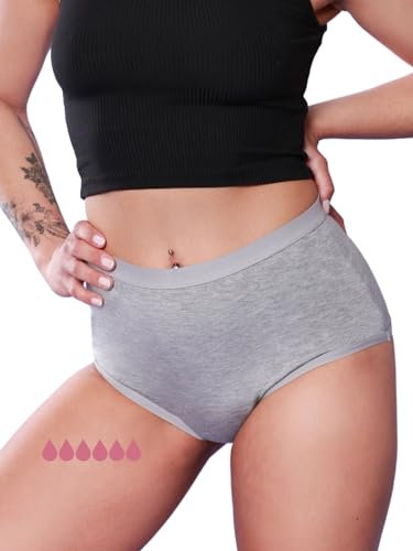 Taynie Comfort Bamboo ultra Perioden Unterwäsche starke Blutung - auslaufsichere & atmungsaktive Menstruationsunterwäsche - ersetzt 6 Tampons, Periodenslip bis 12 Std, waschbar 60°C (36, Grau)