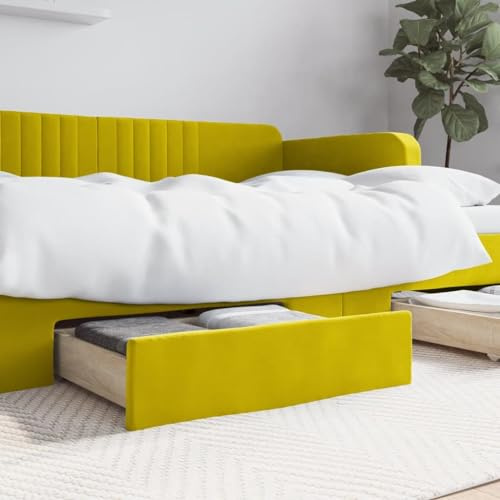 LAPOOH Bettschubladen 2 STK. Gelb Holzwerkstoff und Samt, Bettkasten, Unterbettkommode, Unterbett Aufbewahrungsbox, Unterbett Aufbewahrung, Aufbewahrungstasche Für Bettdecken - 833921