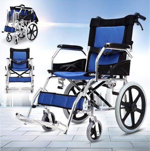 Bueuwe rollstuhl faltbar leicht, rollatoren für senioren, Reiserollstuhl für Behinderte und Senioren, Fußstütze, Armlehnen, leicht, orthopädisch, Sitzbreite 44.5CM cm, Ultraleicht Transitrollstuhl