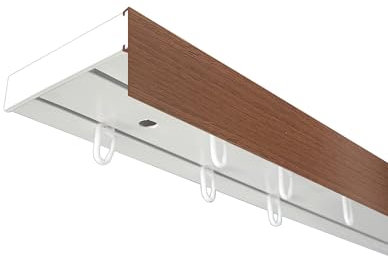SN Deco - Vorhangschiene SH Set 2-läufig weiß 200cm, Gardinenschiene, vorgebohrt, m. Blende Nuss 5cm, Komplettes Zubehör und Röllchen