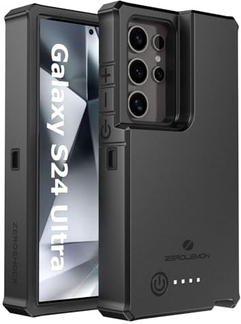 ZEROLEMON Akkuhülle für Galaxy S24 Ultra 10000 mAh, super schnelles Aufladen und kabelloses Laden unterstützt, ZeroShock Extended Charger Case Cover – Schwarz