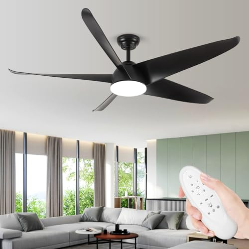 MSHENUED 152 cm Deckenventilator Mit Licht - Terrassen-Außenventilator, Wasserdicht, Schwarz, Mit Fernbedienung und Hohem Luftvolumen