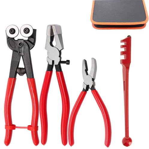 4Pcs Glass Mosaic Cutter Kits, Including Wheeled Glass Tile Nipper, Glass Running Plier, Glass Breaking Plier and Glass Cutter for Stained Glass, Mosaics, Fusing, Breaking
