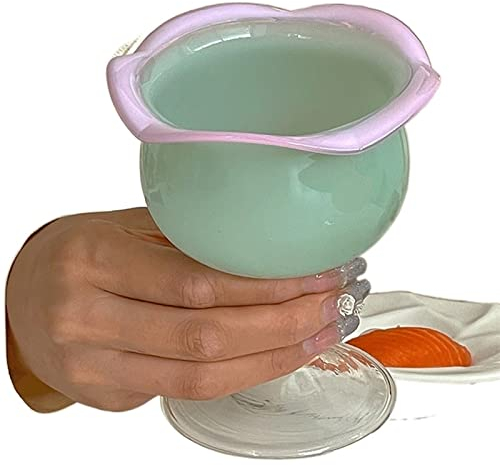 QXSJEDYCH Copas de Vino, Flor de Onda Creativa, Copa de cóctel de Cristal de Colores, Helado, Taza de Agua Bonita, Copa de café de Hielo Decorativa, Copa de Vino Tazas