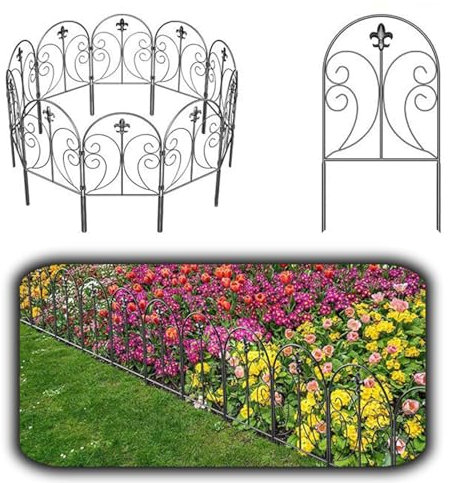 Teichzaun Gartenzaun, 10 Zaunelemente, Metallzaun Gitterzaun, 61 cm (H) x 330 cm (L), Tier Barriere Grenze, Steckzaun für Balkon, Terrasse