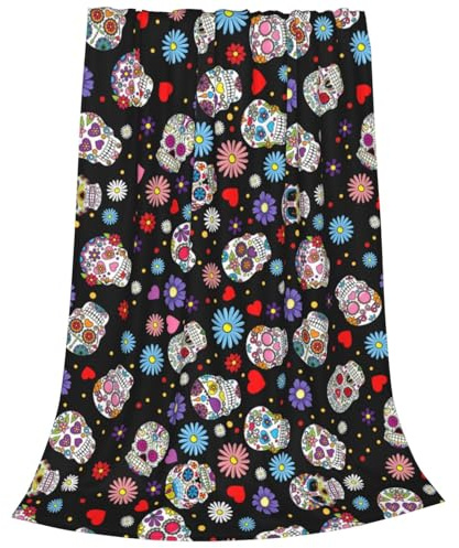 Newhomestyle - Coperta in flanella con teschio di zucchero di Halloween, coperta da letto leggera e calda, comoda, formato Queen, anti-pilling, morbida in pile per tutte le stagioni, nera, per camera