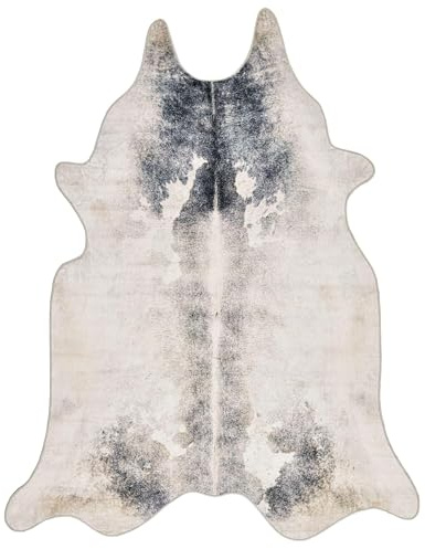 Gino Falcone Kuhfell Teppich | Kunstfell, Rinderfell Imitat, Kuhmotiv, Fellform | 170 x 220 cm | Weiß/Schwarz Emilia