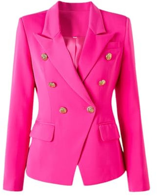 Giacca doppiopetto da donna per tutte le stagioni con bottoni, slim fit, stile street blazer, Fucsia, S