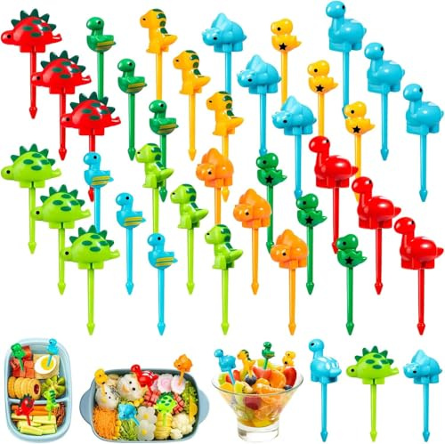 36 pcs Mini Dinosaur Food Picks, Cute Cartoon Animal Fruit Toothpicks | for Dinosaurs Birthday Party Bento Picks Tiny Dinosaur Pick for Sandwiches, Snacks & Desserts Accessory