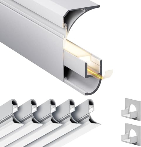 LASLUX 5 x LED Aluminium eckprofil 2 m (10 m) sockelleiste Led fussleisten Trockenbau Profil Deckenprofil für als 9 mm Led Streifen/Led Leisten/Led Schiene, für Sockel- und Eckmontage, 36,4 x 60,2 mm