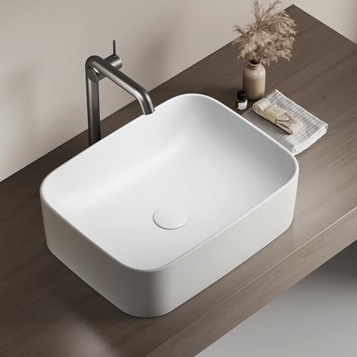 EMKE Lavabo da Appoggio Rettangolare 50,5 × 38 × 15 cm – Lavabo per WC Ospiti, Lavabo in Ceramica per Bagno,Bianco opaco