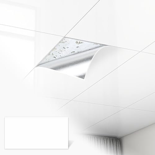 Dalles de Plafond Panneaux Coving Dalles de Plafond suspendues Blanches, 12x24 16x31 Papier Peint de Plafond imperméable en Plastique à Coller et à décoller pour Salle de Bain, sous-Sol, cui
