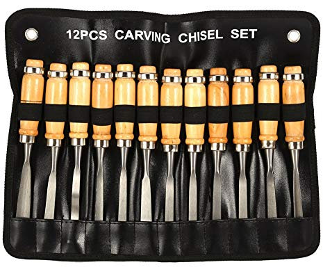 Baxnore 12 cinceles de mano, cinceles para tallar madera de acero endurecido, herramientas para tallar madera, gubias para tallar torno, herramientas de torno para tallar madera