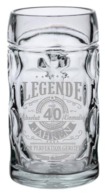 LUXENTU Bierkrug mit Gravur, Legende seit 40 Jahren, 0,5 l | Personalisiertes Bierglas mit Jubiläum & besondere Anlässe, Henkelkrug mit Lasergravur-Veredelung, Spülmaschinenfest