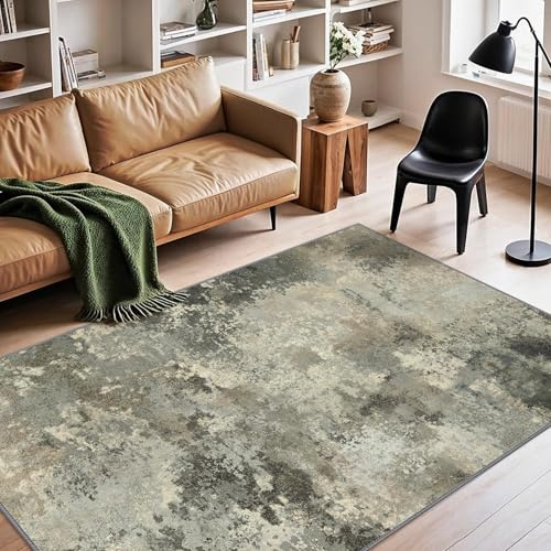 GENIMO - Tappeto Antiscivolo Moderno Astratto - 200x290cm - Corto Pile - Perfetto per Ambienti Grandi - Ideale per Soggiorno - Verde Grigio