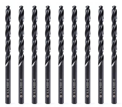 DelitonGude de 6,5 mm Cobalto M35 Brocas de espiral, acero de alta velocidad, juego de 10 unidades, aptas para acero, hierro fundido y otros metales (6,5 mm)