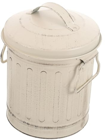 Kaminascheeimer aus Eisen mit Deckel und Griff für Haushalt | Großes Fassungsvermögen, Schlichtes Vintage Design, Beige, für Innenbereich und Tischablage