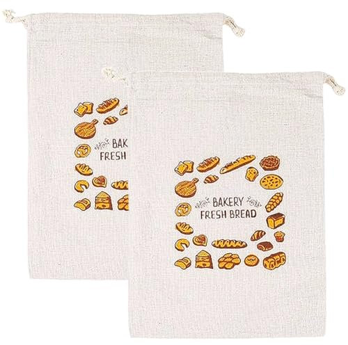 craspire 2Pcs 15 x 12 Pouces Sacs à Pain en Lin Sac de Rangement écru réutilisable Pochettes à Cordon de Serrage Contenant au levain Maison avec Doublure en Plastique pour Pain Artisanal Boulangerie