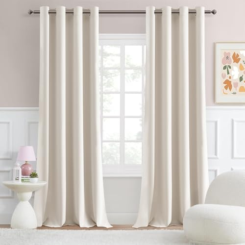 MRTREES Extra Lange Gardinen und Vorhänge Wohnzimmer Modern Hellbeige 2er Set, Vorhang Creme Blickdicht mit Stange 270 cm Lang 140 cm Breit, Ösen Gardinen Schlafzimmer Thermogardinen