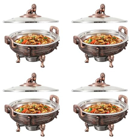Plats à réchaud et Chauffe-Plats (Lot de 2 ou 4) - Ensemble de Buffet Traiteur Rond pour Buffet de Cuisine - Comprend Un bac à Nourriture et des Supports à Combustible