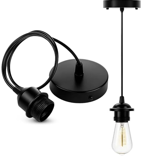 ZORVEXLYNX Black Pendant Light Fitting, Adjustable 1-Piece Design, Industrial-Style Ceiling Rose Light Fitting for Modern Living Spaces and Commercial Venues