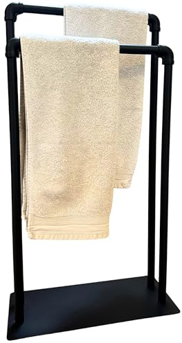 Libaro Towel Stand Palermo – Free-Standing Black Matt Towel Rail with 2 Bars – Modern & Elegant Bathroom Accessory – Metal Towel Holder