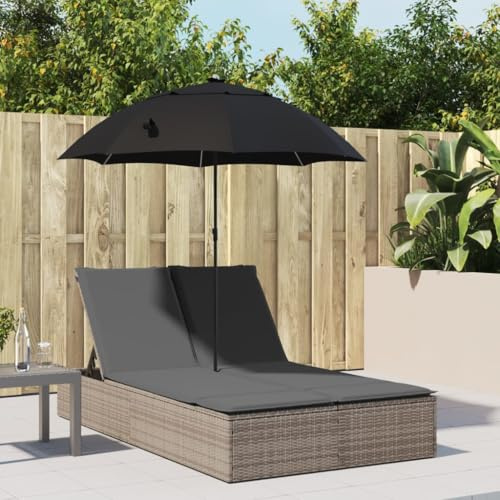 Générique Chaise Longue Double et Coussins et Parasol Gris résine tressée,Meubles,Mobilier de Jardin,Sièges de Jardin,Bains de Soleil,Gris,25 KG,368083
