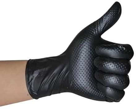 10/50 pezzi 8mil guanti monouso in nitrile nero resistente con trama a diamante senza lattice for meccanici industriali, tatuaggi, auto(Diamond Black 10PCS,L)
