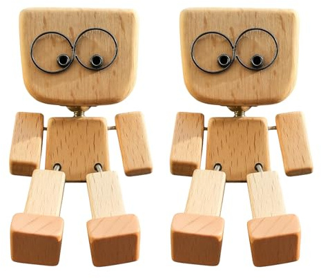 JazRvr 2 Stück Schüttelmann, Wackelnder Holzmann,Wackelfigur Auto, Lustige Wackelfigur Holz Auto, Holzmännchen Beweglich, Auto-Deko, Büro-Deko, Geschenkidee