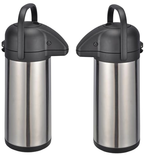2x Thermoskanne 3 Liter Pumpkanne Kaffee Teekanne Warmhalte Airpot Isolierkanne Doppelwandig Getränkespender Kaffeekanne Thermo Isolierflasche mit Pumpe Edelstahl Für Camping Unterwegs Getränkekühlung