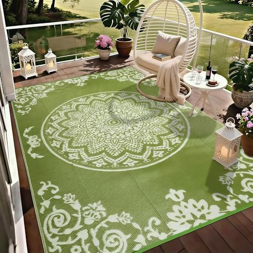 Homcomodar Tappeto per esterni, resistente alle intemperie, 180 x 270 cm, lavabile, in plastica, resistente ai raggi UV, per giardino, patio, balcone, terrazza, barbecue, piscina, cortile (erba)