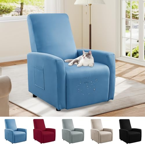 Bocguy Impermeables Fundas para Sillones Relax, Funda para Butaca Reclinable de 1 Plaza, Cubierta Elástica y Ajustable, Protector Impermeable para Sofá Individual (Blue)