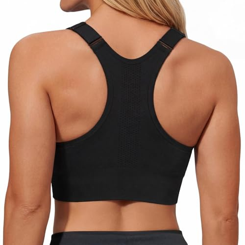 Leversic Top Palestra Donna Donna Reggiseno Sportivo con Spalline Larghe Regolabili Schiena Reggiseni Sportivi a Racerback Supporto Medio-Alto Running, Fitness, Yoga Nero L