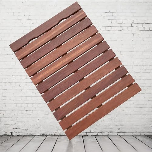 Quadratische Duschmatte aus massivem Teakholz, Duschmatte aus Holz, erhöhte, komfortable Platte mit rutschfester Unterseite und mittigem Abflussloch, große Badematte für Duschen/Fliesenböden (40 x 40