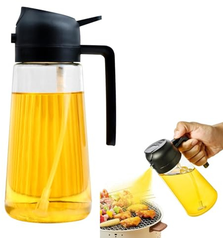 HONRIGO 2-in-1 Glass Oil Sprayer and Dispenser, 450ML Oil Spray Bottle for Cooking, Glass Olive Oil-Sprayer, Kitchen Premium Clear Glass-Bottle for Kitchen, Air Fryer, Salad, BBQ(COLOR:Black)