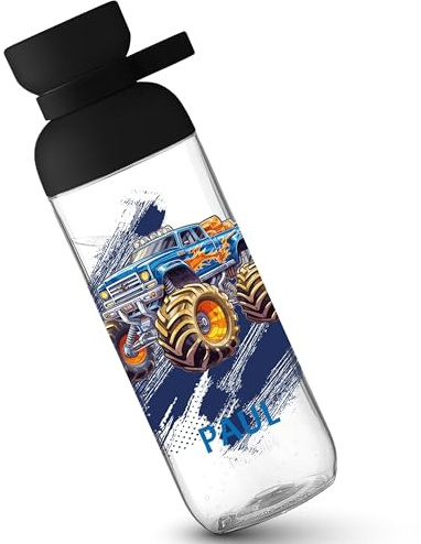 Kinder Trinkflasche Mepal Flasche - Autos - Monstertruck mit Name - Riesentruck personalisiert Monster Truck Geschenk - 700 ml - Schwarz