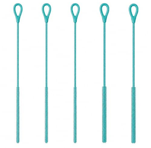 5 spine in silicone per cannuccia, 3 spazzole da 6 mm + 2 spazzole da 9 mm, manico antiscivolo flessibile, setole morbide e sottili, compatibili con occhiali, frullati e cannucce, riutilizzabili