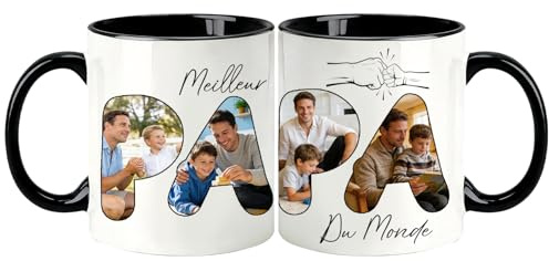Rainsar Tasse Personnalisable Photo – Mug Personnalisé pour Papa – 4 Photos à Imprimer – Cadeau Original pour Fête des Pères, Anniversaire, Noël – 320 ml Tasse Céramique