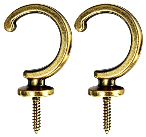 2 Pack Heavy-Duty Vintage Brass Ball-End Curtain Tie-Back Wall Hooks | Household Holders For Curtains, Hanging Decor And Interior Styling