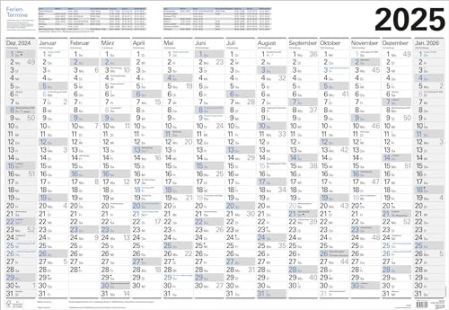 Großer Wandtimer 2025: 14 Monate (Dezember 2024 - Januar 2026), Ferientermine und Feiertage, 97 x 67 cm