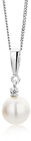 OROVI Halskette für Damen mit Perlen Diamanten Anhanger 9 Karat (375) Weißgold Brillanten 0.035crt Gold Kette