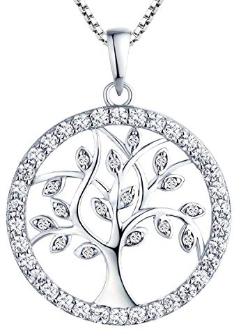 YL Collier Arbre de Vie en Argent 925 Pendentif Oxyde de Zirconium pour Femmes, Chaîne 45-48CM