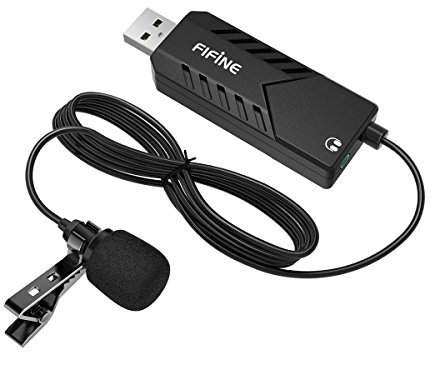 FIFINE USB Lavalier Microphone, Clip-on Cardioid Condenser Computer mic Plug and Play USB Lapel Microphone with Sound Card for PC and Mac-K053